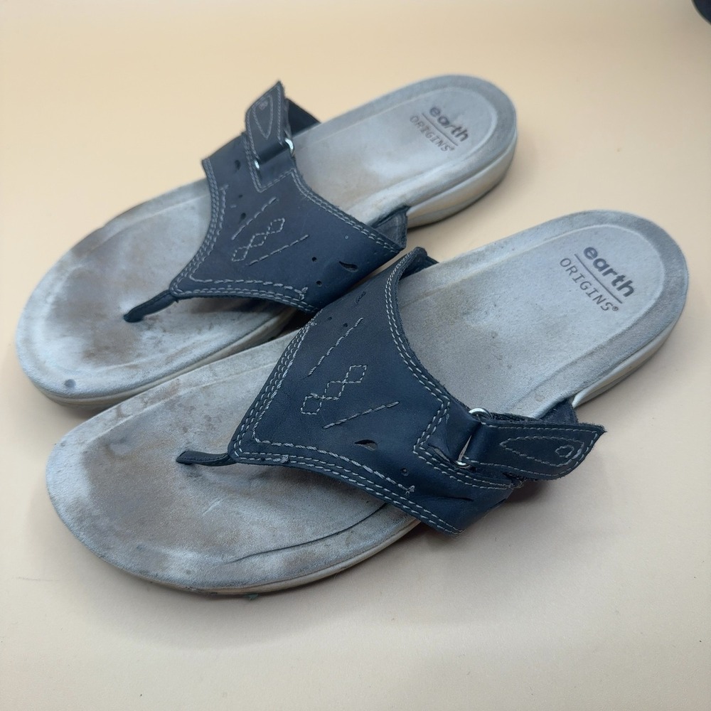 Earth Origins Thong Flip Flop Sandals Navy Blue Leather Women's Size 8